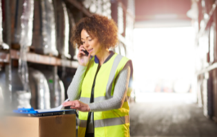 Woman Wearing a Safety Vest and on a Phone