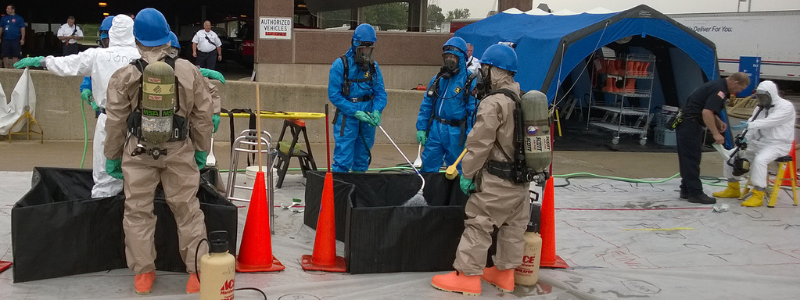 Crew working on a hazmat scene 