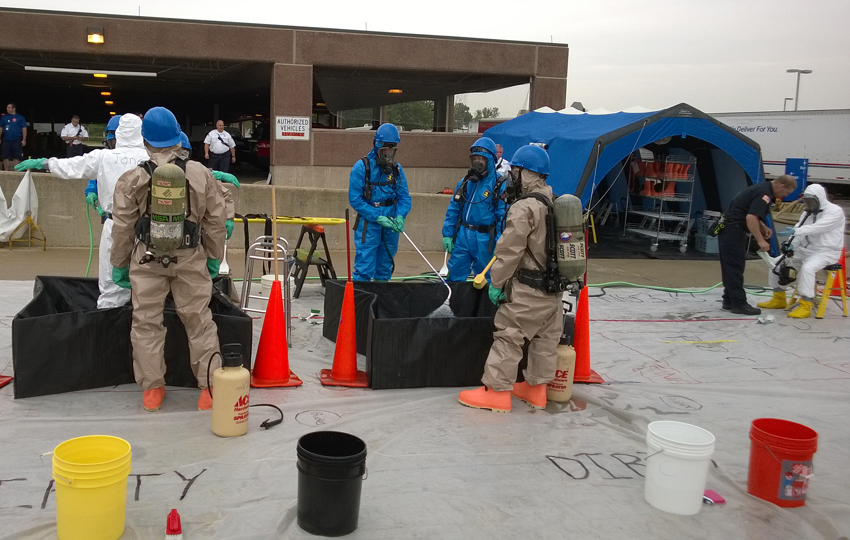 Crew working on a hazmat scene 