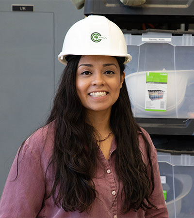 Student wearing hard hat