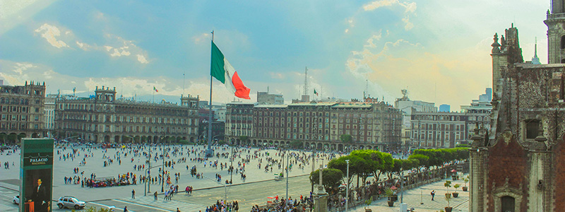 City Plaza with Buildings and People Walking Around